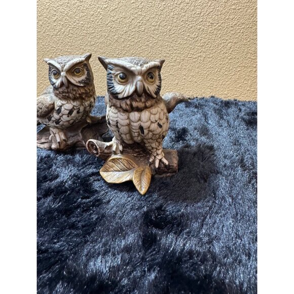 Vintage Homco Owl Figurines Set Of 2 Hand-Painted Collectible Home Decor 70's - Picture 2 of 8